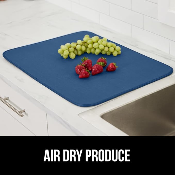 GORILLA GRIP Ultra Water Absorbent Microfiber Dish Drying Mat 2 Pack, Quick Dry Thick Mesh, Slip Resistant Pad for Sink Dishes or Under Rack, Kitchen Counter Accessories, Machine Wash, 18x16, Blue