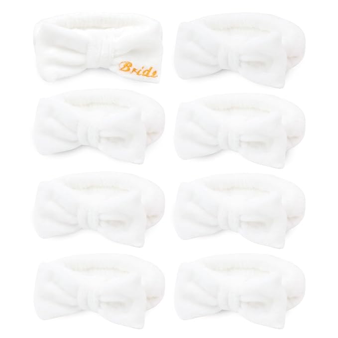 CIEHER 8 Pcs White Spa Headbands Bachelorette Party Favors for Bride Bridesmaid
