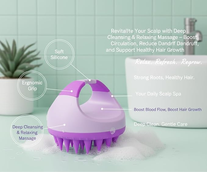 Dunnock Manual Scalp Massager & Shampoo Brush (Purple) – Designed to give You a Salon-Like Scalp Treatment at Home Turn Every Wash Dandruff Comb Into a Spa Experience Scalp Stimulator.