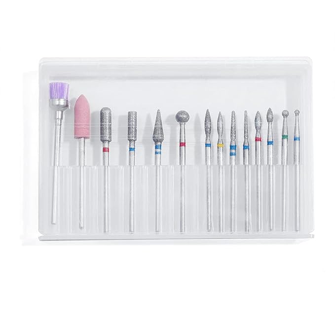 14pcs Nail Drill Bits Set, Professional Rotary Burrs Diamond Cuticle Remover Bits Kit, 3/32" Electric Manicure Nail File Bit for Acrylic Gel Nails Cuticle Manicure