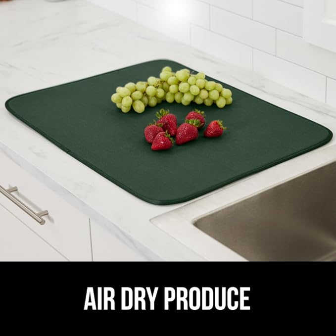 GORILLA GRIP Ultra Water Absorbent Microfiber Dish Drying Mat, 18x24, Quick Dry Thick Mesh, Slip Resistant Pad for Sink Dishes or Under Rack, Kitchen Counter Accessories, Machine Wash, Hunter Green