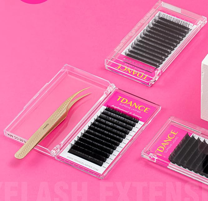 TDANCE Lash Extension Matte Black Eyelash Extension C CC D DD J B L Curl Volume & Classic Lash Extensions 0.03-0.18mm Thickness Professional Salon Use(0.07-D,9 mm)