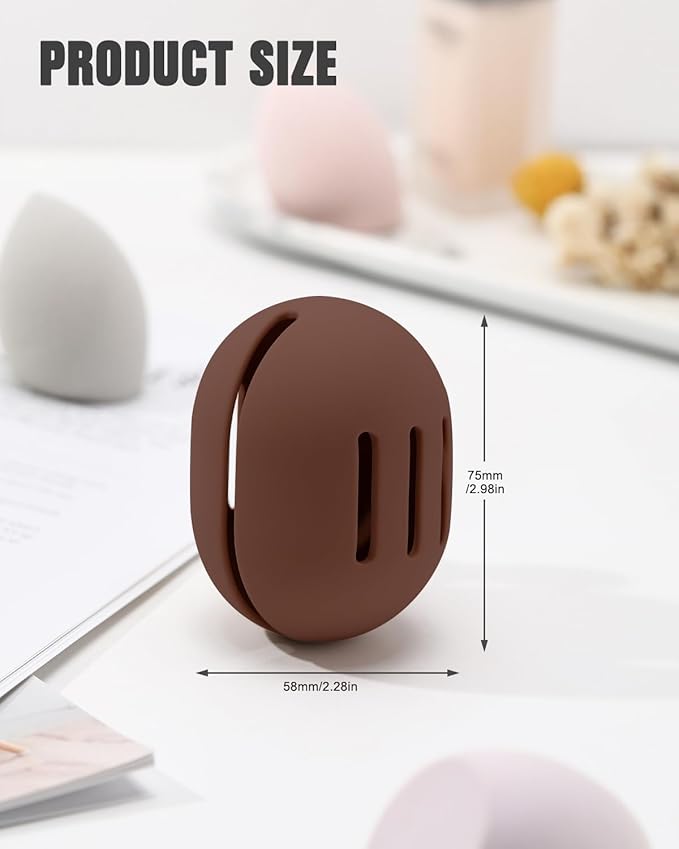 FERYES Makeup Sponge Holder – Shatterproof Eco-Friendly Silicone Beauty Make Up Blender Case for Travel - Brown