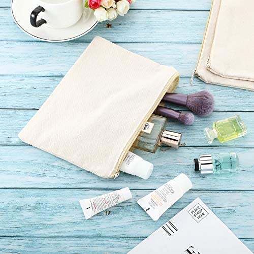 meekoo 16 Pack Blank Canvas Pouch Zipper Cosmetic Bag Bulk Plain Makeup Pouch Sublimation DIY Craft Multipurpose Travel Toiletry Bag for Makeup Cosmetic Stationary Storage Organizer(L,Beige)