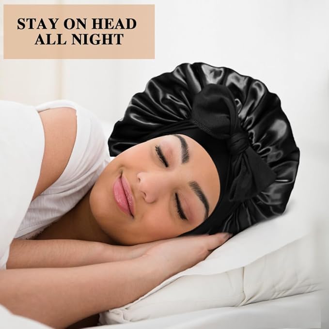 2+3 Large Satin Bonnets with Scrunchies for Women, Hair Bonnet Sleeping Tie Bonnet for Braids Curly Hair
