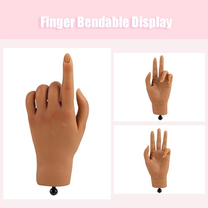 Nail Pratice Training Hand for Acrylic Nails with Stand Bracket,Soft Silicone Maniquin Hand, Flexible Bendable Nail Practice Fake Hand for Nails Art Practice Tool