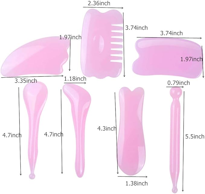 YUYONGTANG 7 Pieces Gua Sha Scraping Massage Tool,Natural Resin GuaSha Tool Massage Tools Set for Face Back and Neck Release,Reduce Muscle Pain,with Storage Bag (Pink)