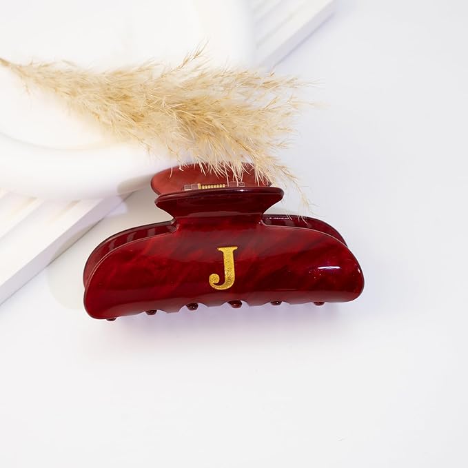Acrylic Letter Hair Clips for Women - Red Monogram Hair Claw Alphabet Large Hair Clip, Fashion Glitter Claw Clips Elegant And Durable Hair Accessory, Letter L
