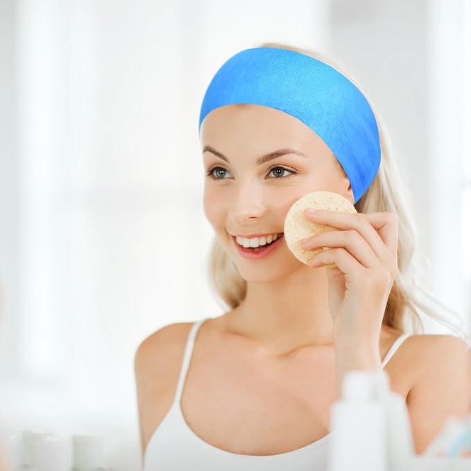 128 Pieces Disposable Spa Facial Headbands Stretch Non-Woven Facial Headband Soft Skin Care Hair Band with Convenient Closure for Women Girls Salons Esthetician Supplies, Blue Large