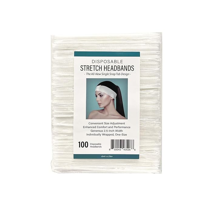 APPEARUS Disposable Spa Facial Headbands (100 Pack) – Individually Wrapped, Stretchable Non-Woven Hair Wraps with Single Snap Tab for Estheticians, Makeup, and Skincare