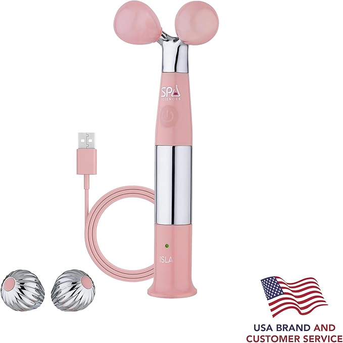 Spa Sciences ISLA Ice + Heat Contouring Roller (Face, Neck, and Décolletage) – Including Steel + Bonus Genuine Rose Quartz Globes