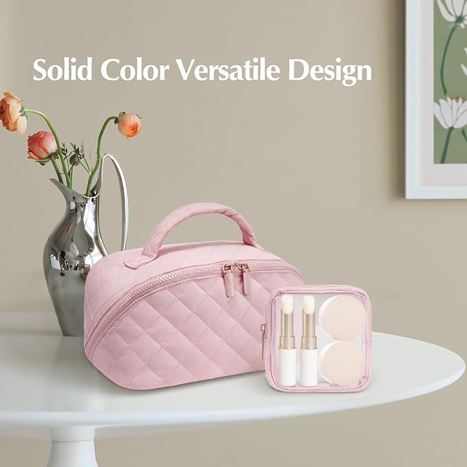 Makeup Bag, Quilted Makeup Bag, Puffy Travel Make up Bags, Cosmetic Organizer Bag, Waterproof Toiletry Bag for Women