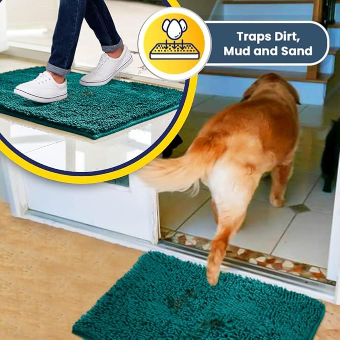 Muddy Mat® | Super Absorbent Door Mat Indoor, Microfiber Quick Dry Chenille Entryway Rug, Non-Slip Front Door Mat, Indoor Mats for Entryway, Machine Washable Pet Rug, Teal 24" x 96"