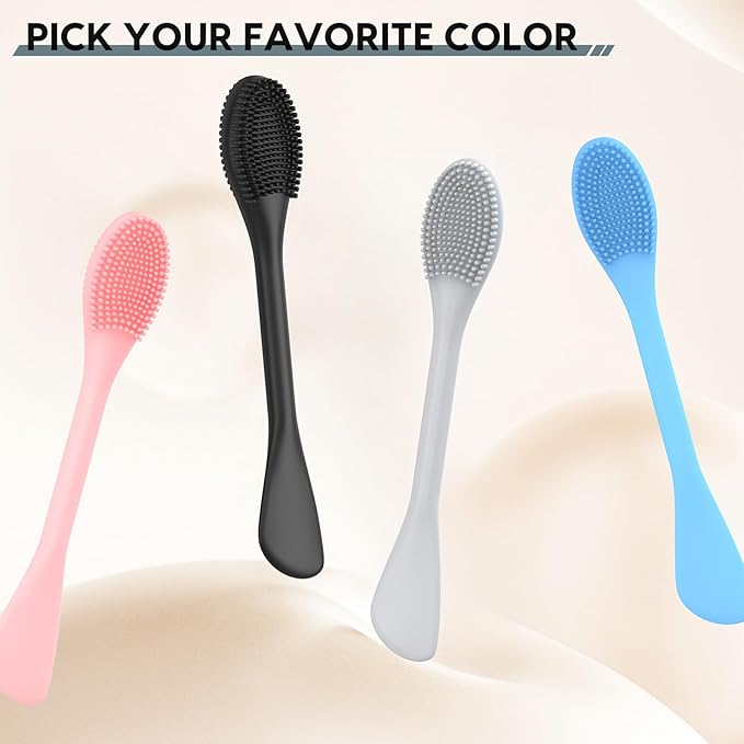 Silicone Facial Cleansing Brush - 2PC Double Ended Exfoliator for Deep Pore Cleaning, Blackhead Removal & Makeup Application - Soft, Hygienic & Waterproof Face Scrubber Massager(Pink + Blue)