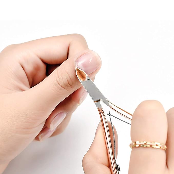 Rose Gold Stainless Steel Nail Art Tools Pinching Cuticle Pusher and Cuticle Cutter Nipper - Multifunction False Nail Cutter Shaping Tweezers Manicure Tools