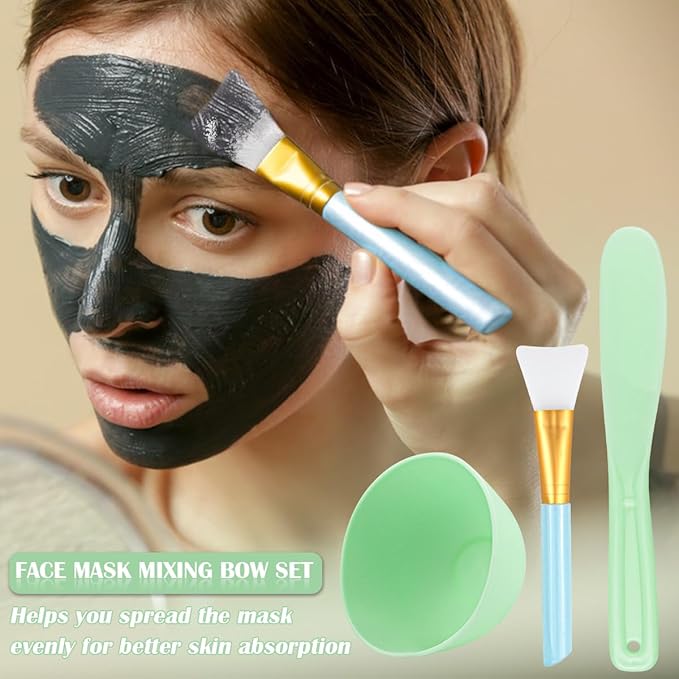 Silicone Face Mask Mixing Bowl Set, Microwavable Silicone Facial Mud Bowl with Bowl Stick Spatula, Face Mask Applicator, Cosmetic Beauty Tool for Home Salon