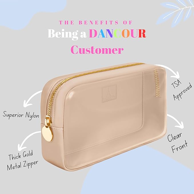 DANCOUR Clear Makeup Bag, Beige Mini Makeup Bag for Purse, Small Clear Cosmetic Bag, Pouch Organizer, Travel Cosmetic Case, Mini Pouch for Purse, Beige