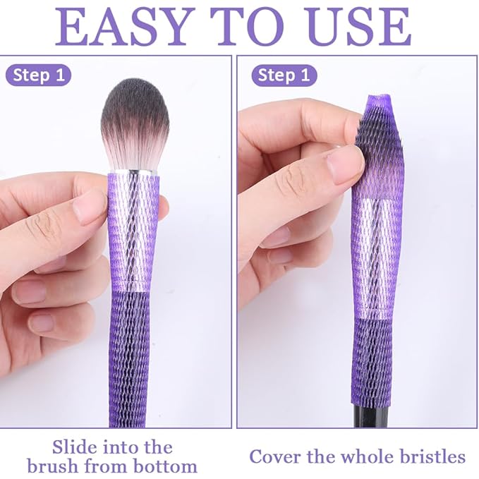 GORGECRAFT 100Pcs Makeup Brushes Pen Guard Protector 4.7 inch Purple Expandable Mesh Sleeve Covers Reusable Make Up Brushes Sheath Mesh Netting Protector Cover for Cosmetic Brushes Travel Paint Brush