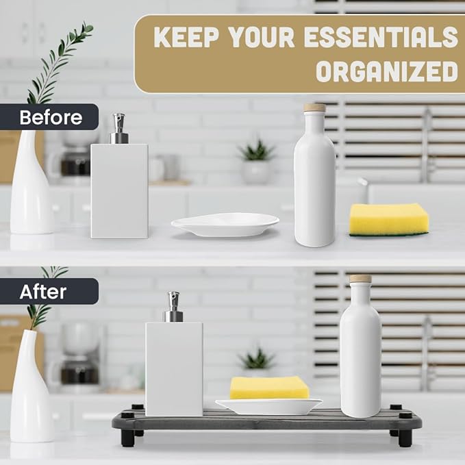 2pc Stone Drying Tray - Diatomite Sink Caddy Kitchen Sink Organizer - Water Absorbing Bathroom Counter - Absorbent Kitchen Soap Tray (Gray)