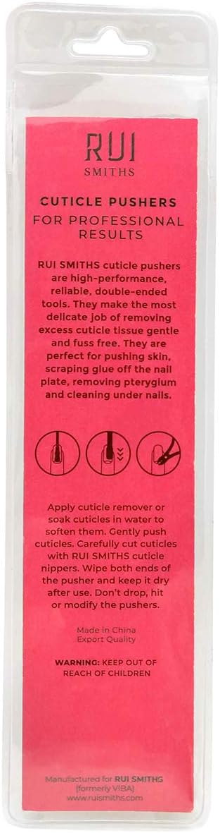 Rui Smiths Pro Cuticle Pusher with 2 Ends - Stainless Steel Manicure Tool - Style 105