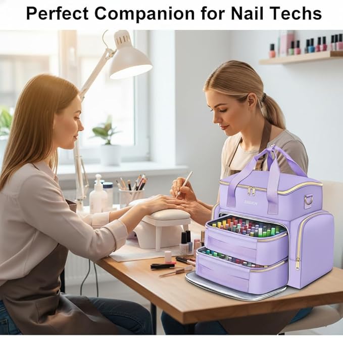 YOREPEK Extra Large Nail Polish Organizer Case Holds 96 to 100+ Bottles (15ml/0.5 fl.oz) UV lamp, Gel Polish Travel Case Bag with 2 Removable Pouches Fits Nail Suppiles, Gift for Manicurist, Purple