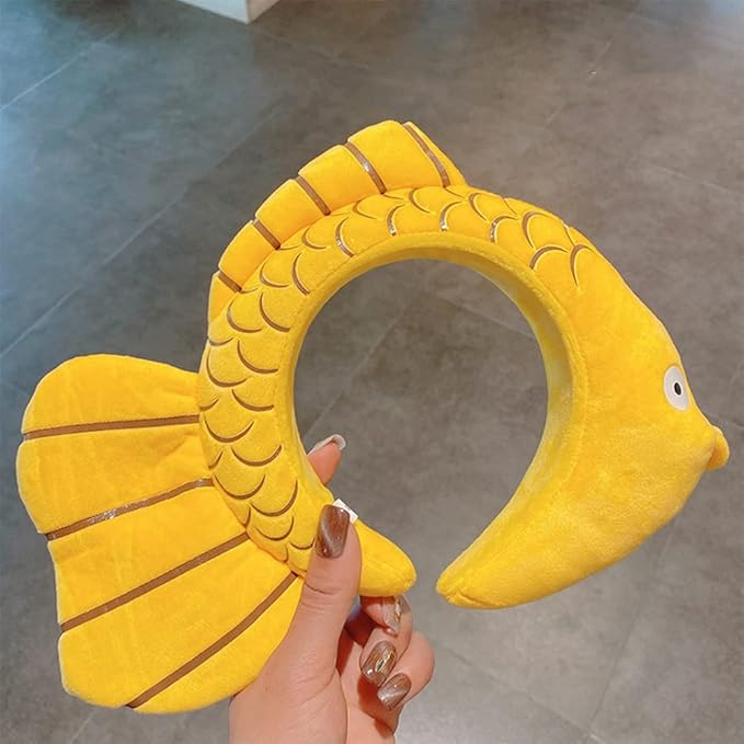 Funny Yellow Fish Stylish Plush Face Wash Makeup Elastic Hair Band Headband Party Hairband for Women (Yellow Fish)