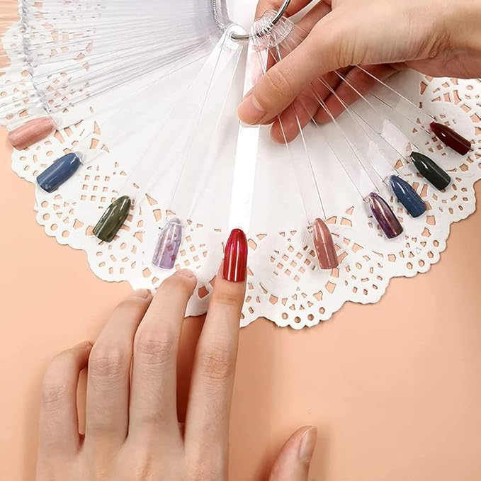 BQAN 200 Pcs Nail Swatch Sticks with Ring – Nail Supplies, Stuff, Tools & Accessories for Color Display and Practice, Includes 4 Pack Number Stickers, Nails Thing for Home & Salon Manicure