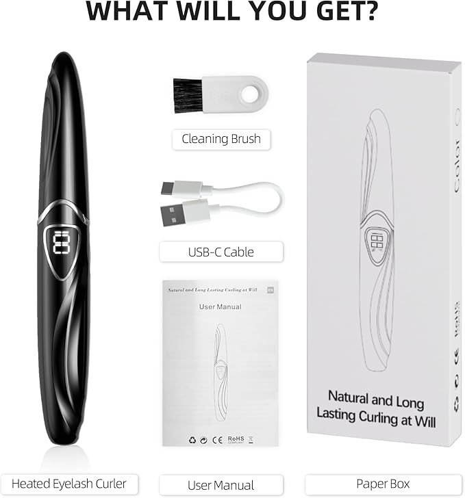 Heated Eyelash Curler, S600 Heated Lash Curler, Accurate Temperature Control Electric Eyelash Curler Heated - Intelligent Power Off, Long Lasting (Black/Silver, S600-148MM)