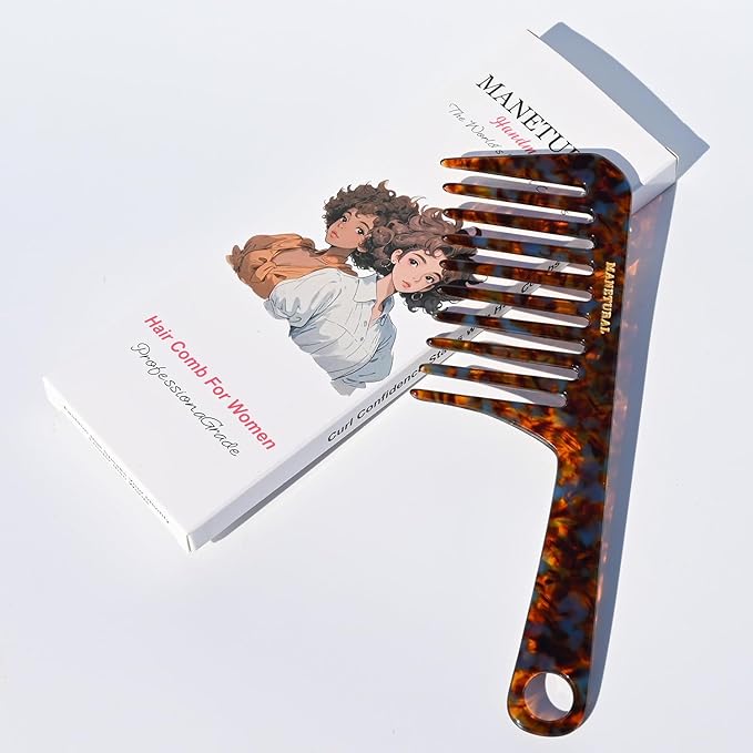 D1 | wide tooth comb 7.4"for easy portability. Suitable for Women's/girl curly, curly and tight hair, the short handle design is easy to carry. Acetate comb (Tortoise A)