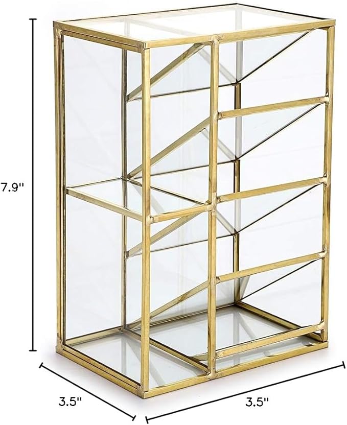 Hipiwe Vintage Gold Metal Desk Organizer - Glass Make up Brushes lipstick Holder Dresser Organizer Pen Pencil Storage Holder for Home Office Supplies (6 Compartment)