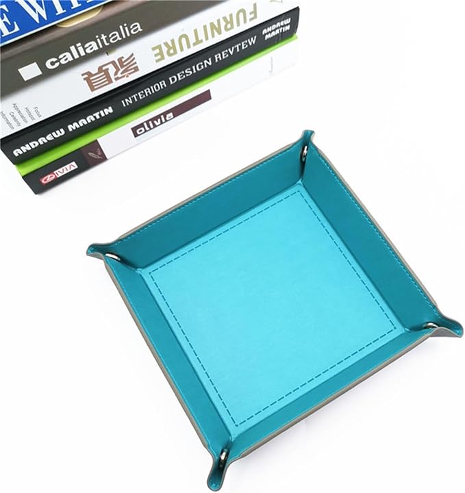 siduater Valet Tray Desktop Storage Organizer – Vegan Leather Catchall Tray Bedside Vanity Tray Nightstand Caddy Holder for Remote Controller, Watch, Keys, Phone, Wallet, Coin, Jewelry, Sky Blue