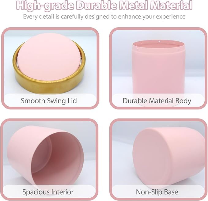 Mini Trash Can with Lid, 1.5 Liter / 0.4 Gallon Small Metal Desk Garbage Bin for Countertop, Coffee Bar, Vanity – Pink