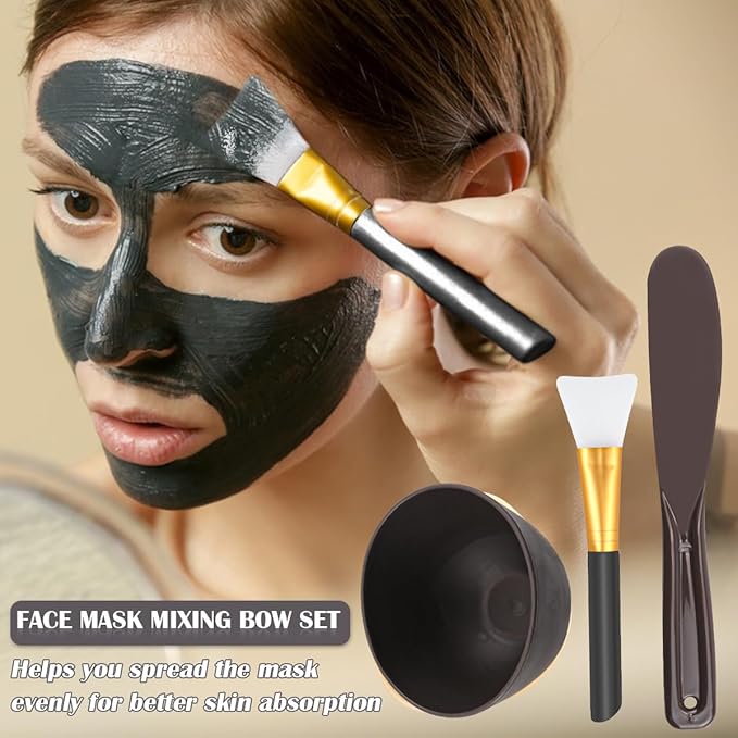 Silicone Face Mask Mixing Bowl Set, Microwavable Silicone Facial Mud Bowl with Bowl Stick Spatula, Face Mask Applicator, Cosmetic Beauty Tool for Home Salon