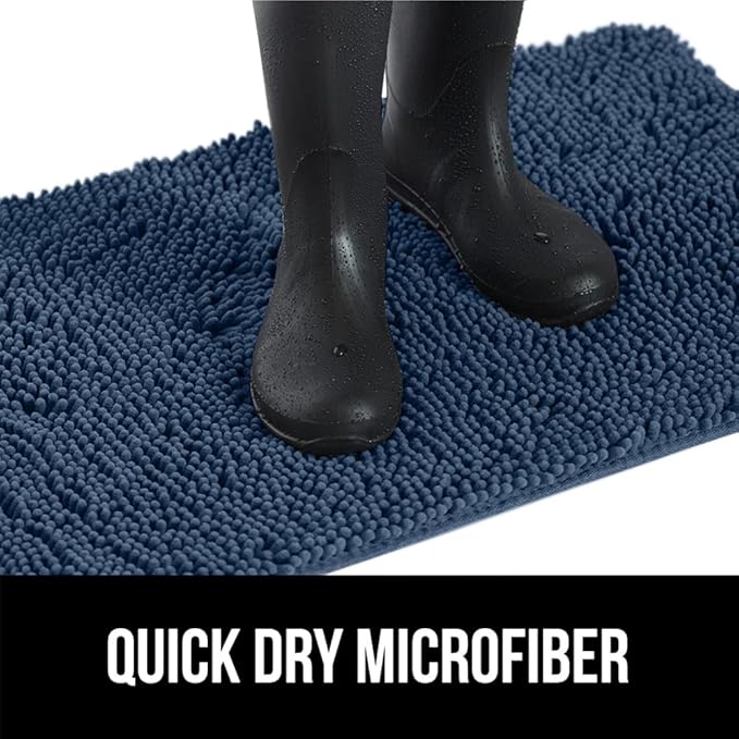 GORILLA GRIP SoakSTOPPER Dog Door Mat, 48x30 Machine Washable Rug Absorbent Doormat Captures Moisture Mud Dirt, Quick Dry Soft Chenille Entryway Rugs Indoor Entrance Mats for Dog Paws, Navy Blue