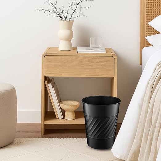 Monarch Abode Metal Bathroom Trash Can – Waste Basket for Bedroom, Office Desk, & Dorm, Handcrafted Wave Embossed, Durable Decorative Black Small Trash Can Bathroom Garbage Bin Wastebasket