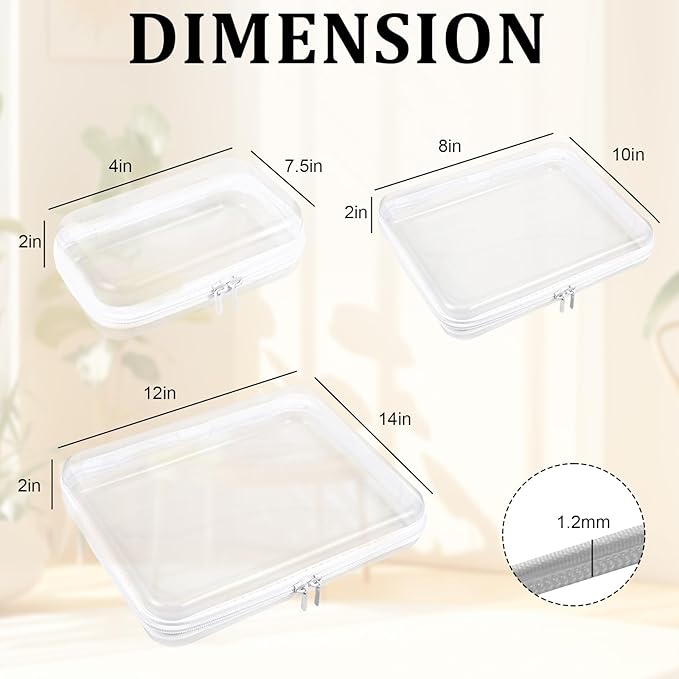 2 Pcs Clear Hard Shell Zipper Case, Clear Zipper Pouches Hard Shell, Portable Waterproof Plastic Transparent Storage Box Set with Double Zips for Cosmetic Stationery Snack Toy Storage Organizer Bins
