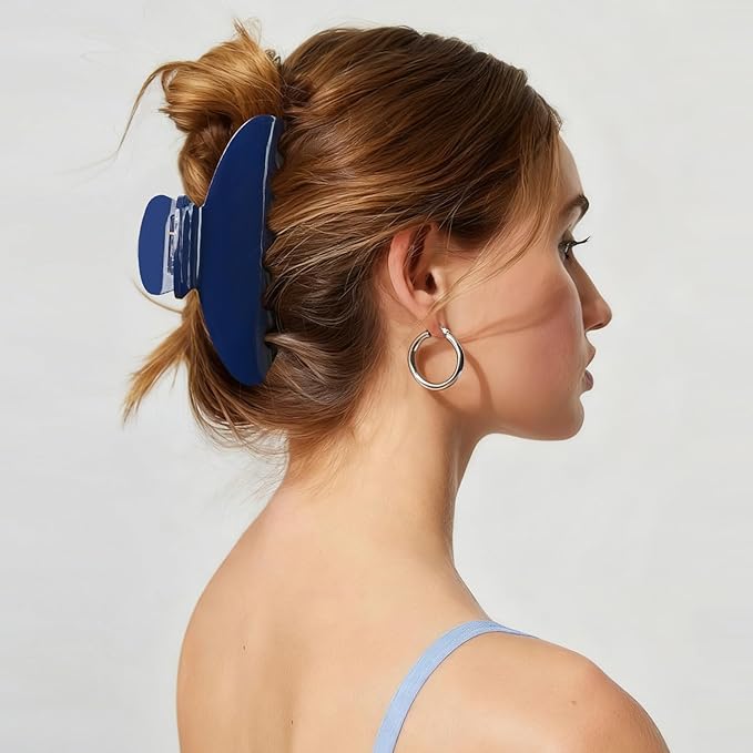 MAORULU Cute Claw Clip for Women – 4.3'' Large Acetate Hair Clips for Thick Thin Curly Long Hair, Durable Hair Clamps Non-slip Jaw Clip, Strong Hold, Stylish French Design (Navy Blue)