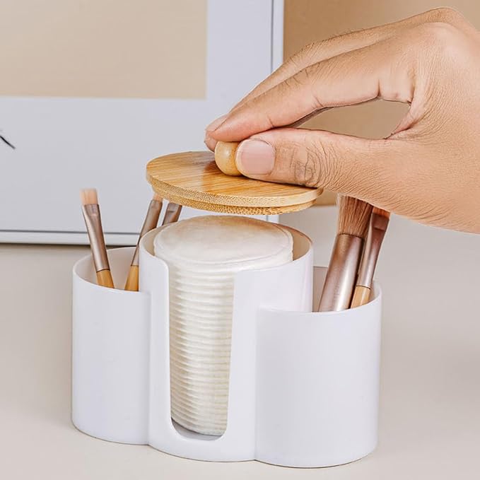 3-in-1 Q-Tip Holder for Bathroom – Premium Vanity Organizer Canister with Dustproof Lid for Cotton Swabs, Balls and Pads, Countertop Storage Container(Clear)
