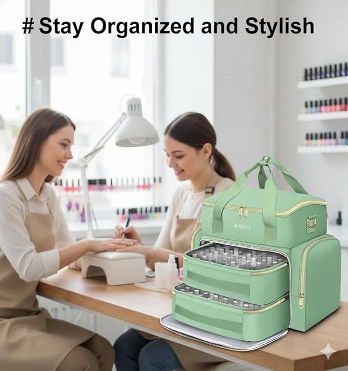 YOREPEK Extra Large Nail Polish Organizer Case Holds 96 to 100+ Bottles (15ml/0.5 fl.oz) UV lamp, Gel Polish Travel Case Bag with 2 Removable Pouches Fits Nail Suppiles, Gift for Manicurist, Green