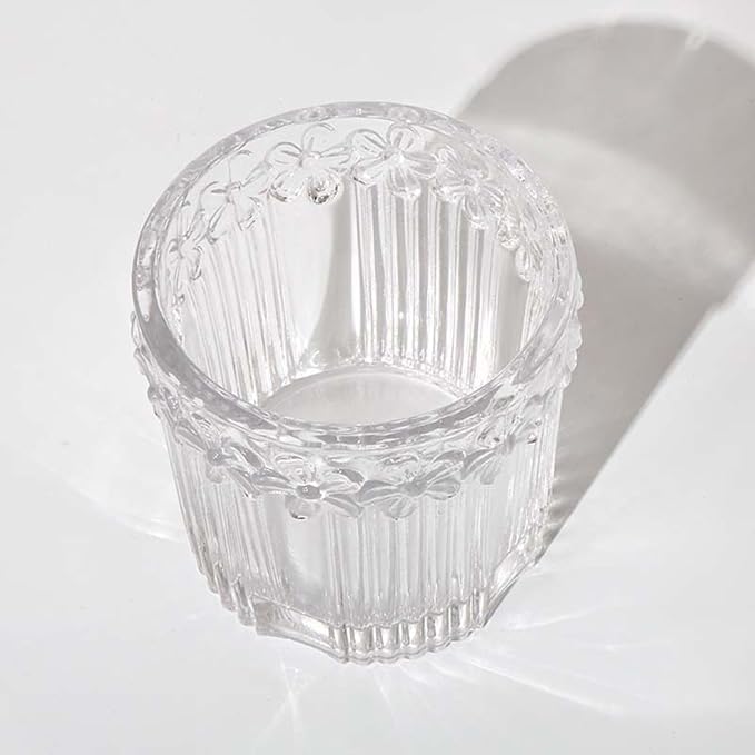 PENCK 2pcs Elegant Glass Qtip Holder Cute Apothecary Jars with Lid Stylish Hair Ties Candy Jar Bathroom Canister Essentials Accessories Decor Makeup Storage Organizer for Cotton Swabs, Balls (Clear)