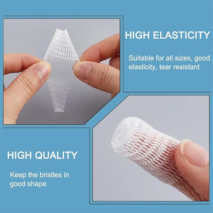 GORGECRAFT 200Pcs Makeup Brush Pen Guard Protector White Net Reusable Thread Spool Savers Expandable Mesh Cover Plastic Sewin Thread Netting Machine Embroidery Net for Sewing Eyeshadow Brush