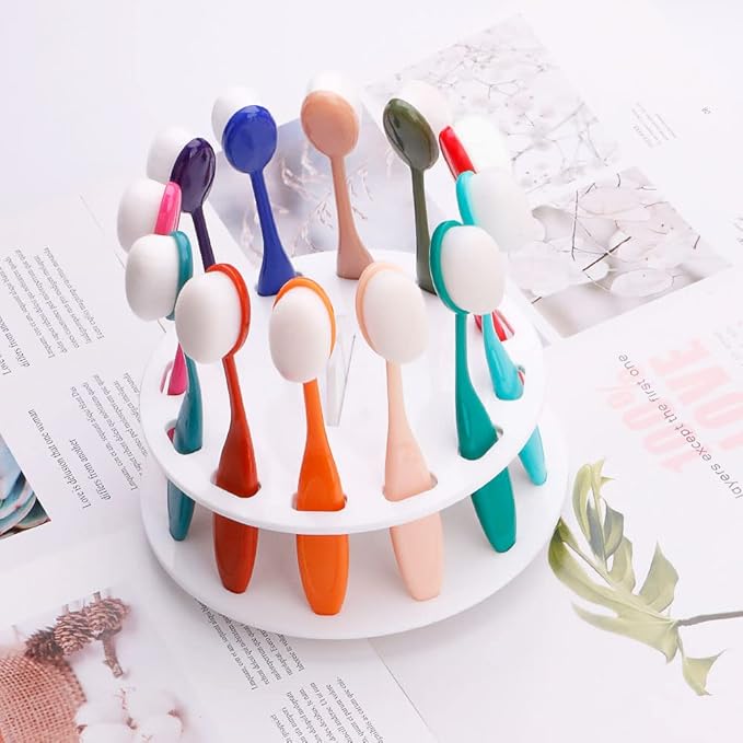 Yoseng 12 Hole Round Shape Drying Rack Storage Display Bracket Shelf Holder ,Spinning Storage Caddy for Oval Ink Blending Brushes Blender(White)