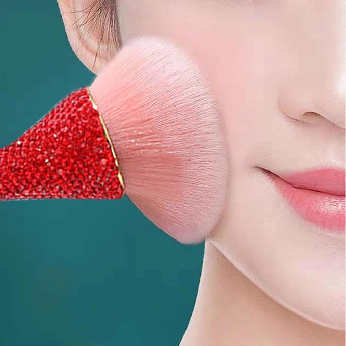 WOKOTO 1pcs Red Rhinestone Nail Dust Brushes For Acrylic Nails Powder Remover Brushes Loose Face Cosmetics Blending Liquid Foundation Powder Make Up Brushes Nail Trimming Cleaning Tools