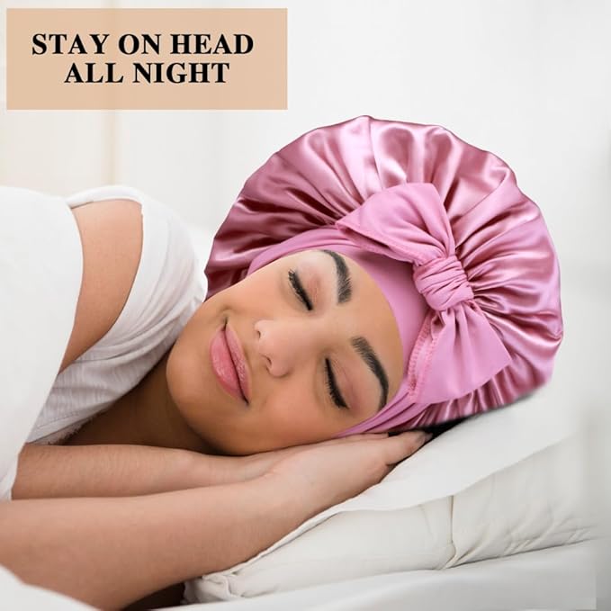 2+3 Large Satin Bonnets with Scrunchies for Women, Hair Bonnet Sleeping Tie Bonnet for Braids Curly Hair