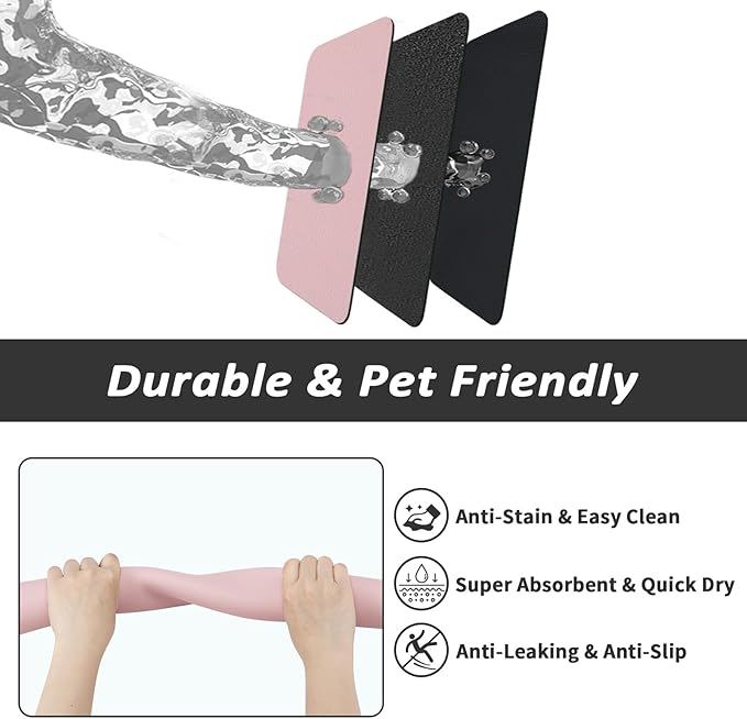 Dog Food Mat - Absorbent Cat Mat for Food and Water, No Stains Pet Feeding Bowl Mat, Easy to Clean Pet Placemats, Quick Dry Dog Water Dispenser Mat for Messy Drinkers | Pink 18"x28"