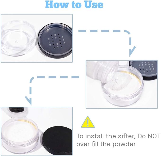 Kalevel Empty Makeup Powder Container 50ml with Puff Loose Face Compact Case Plastic Cosmetic Jars Travel Containers Refillable Bottle Box Holder with Sifter and Lid