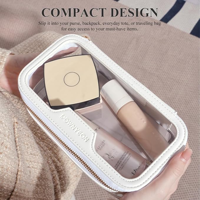ROWNYEON Waterproof Toiletry Organizer Train Case, CLear Travel Makeup Bag for Women,Transparent Cosmetic Bag,Portable Makeup Case Organizer (White)