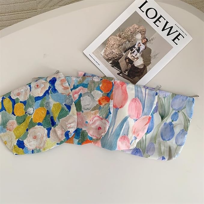 PAZIMIIK Floral Makeup Bag Large Cotton Zipper Pouch for Purse Travel Canvas Make Up Organizer for Women Cosmetic,Garden Orange