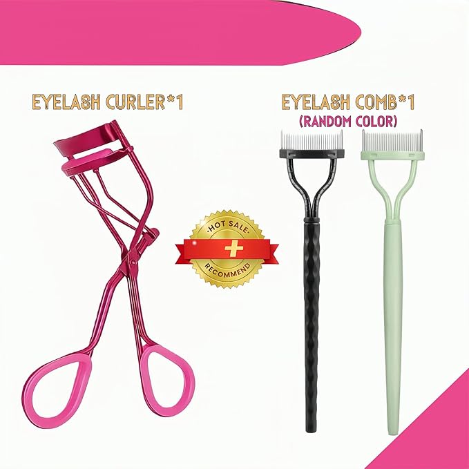 Professional Eyelash Curler with Lash Comb – Award-Winning Design – Pinch-Free, Effortless Curl for a Lash-Lift Effect in Seconds, Perfect for Home or Travel, Rose
