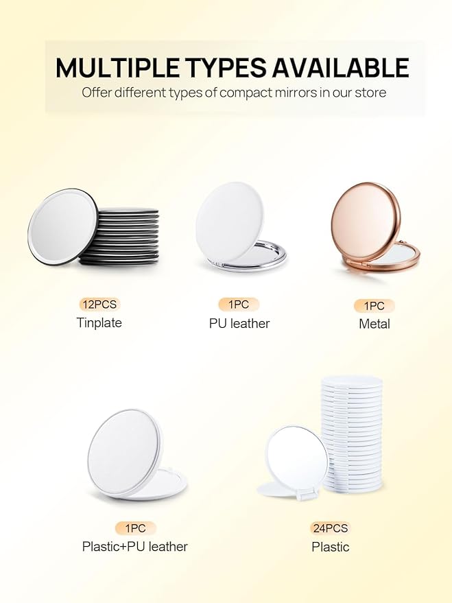 Compact Mirror Bulk, Pack of 24 Double-Sided 1X/2X Magnifying Metal Makeup Mirrors((Round,Gold)